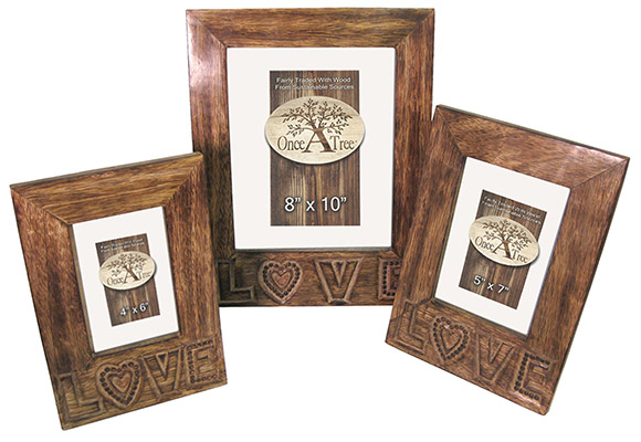 Mango Wood Love Design Set Of 3 Photo Frames